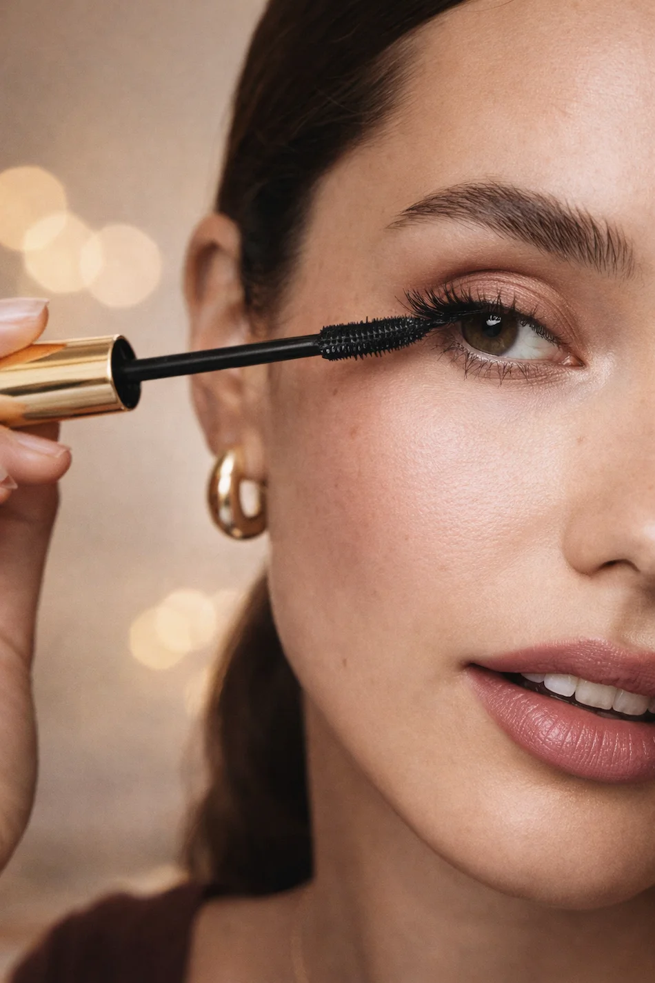 Close-up de aplicação da máscara Giordani Gold Iconic Golden