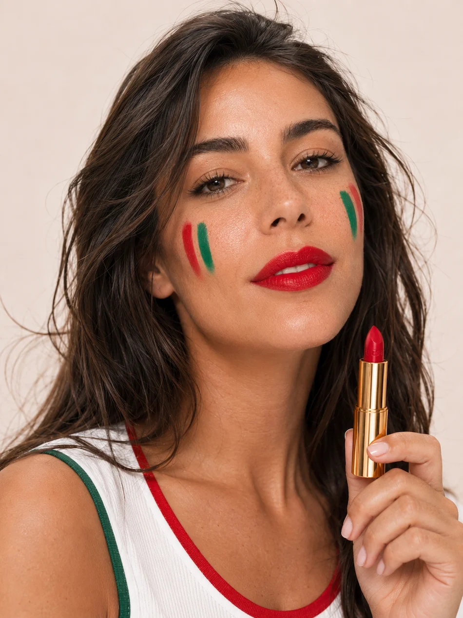 Maquilhagem fresca e batom vermelho
